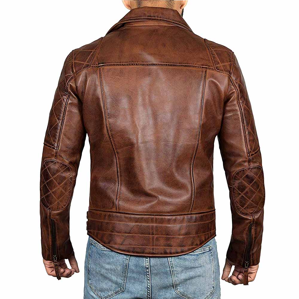 Assymetrical zipper clossure, leather jacket for mens