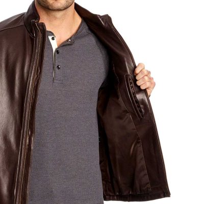 mens brown leather moto jacket