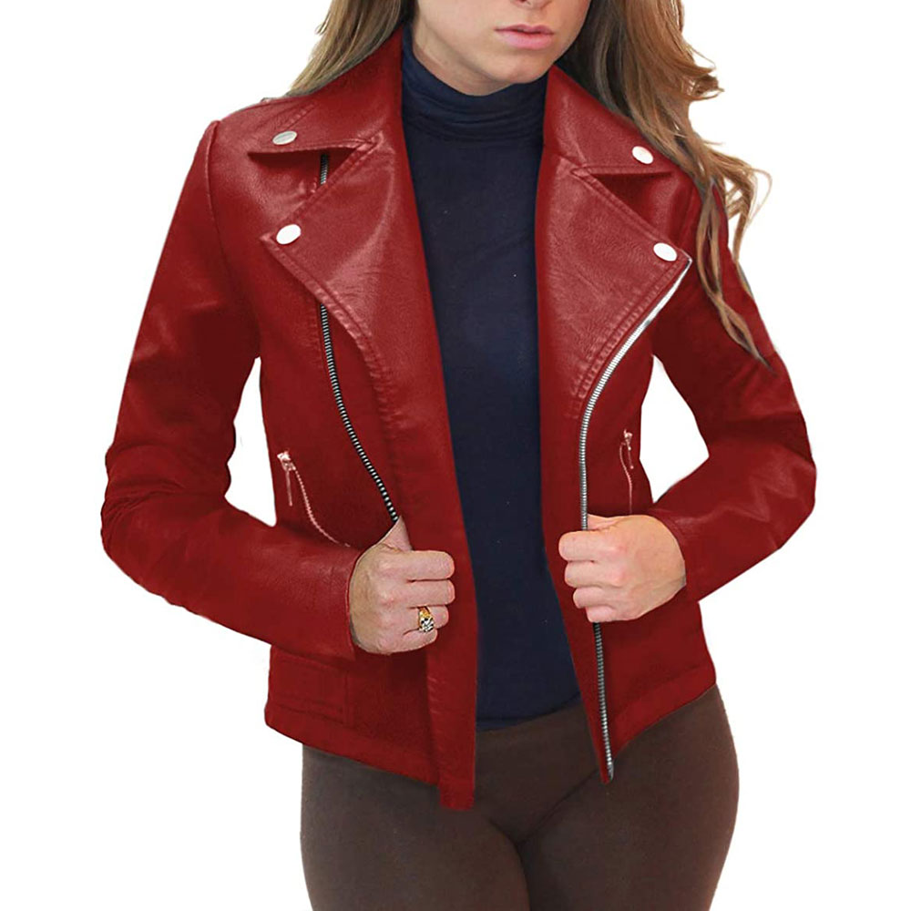 red leather moto jacket women's