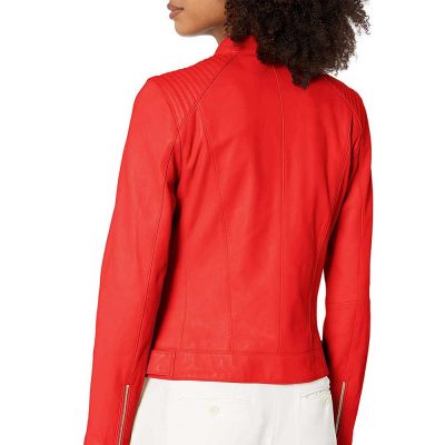 red quilted leather moto jacket