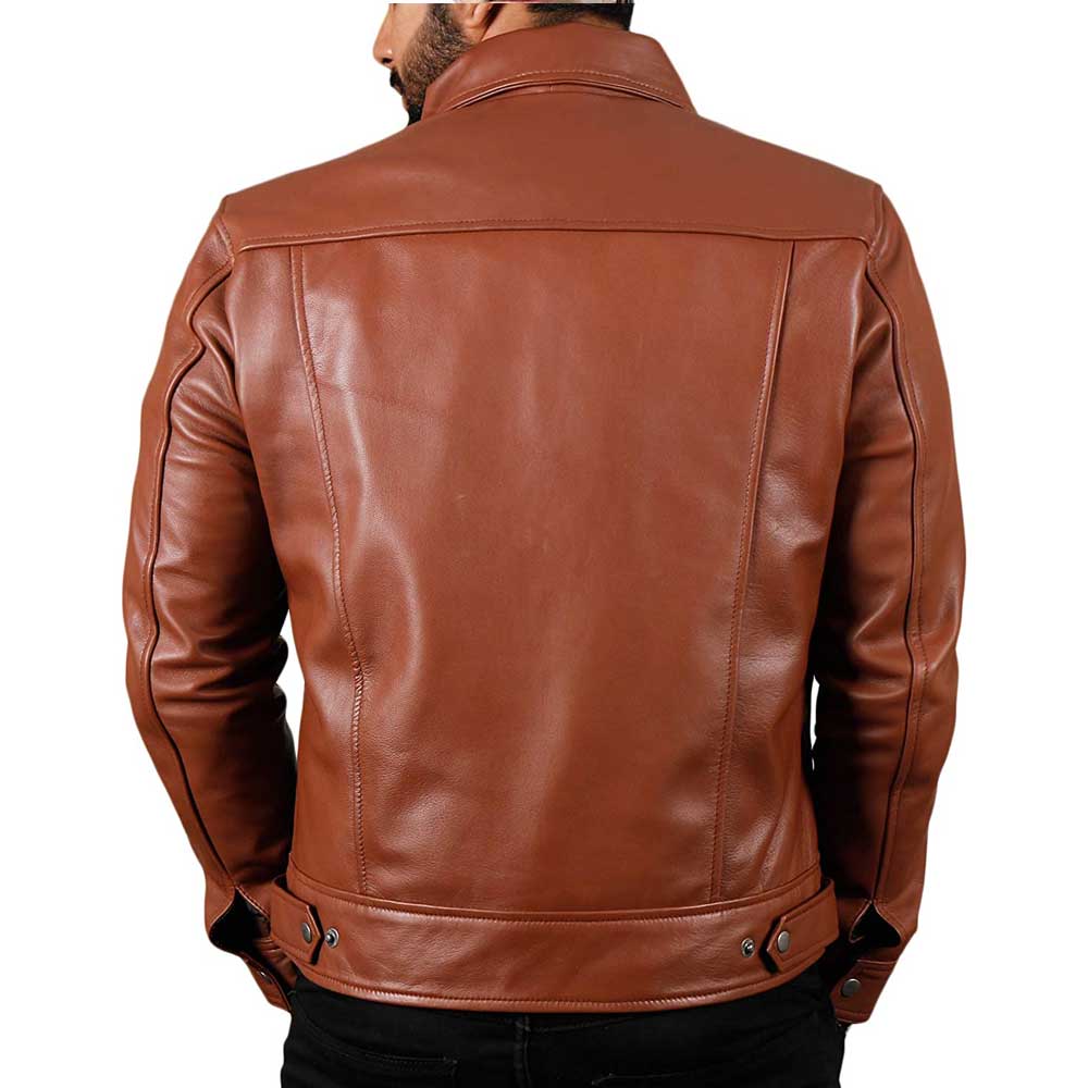 Slim-fit leather jacket with zipper collar
