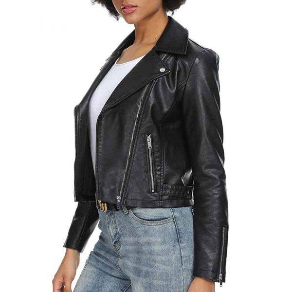 Women’s Black Genuine Leather Motorcycle Jacket