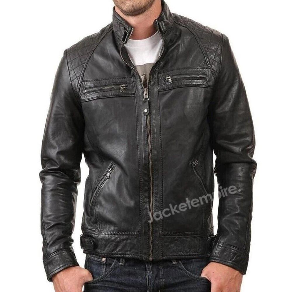Fashionable Men's Black Biker Jacket - Stylish Leather Outerwear