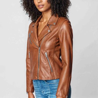 Women brown Asymmetrical Motorcycle Leather Jacket