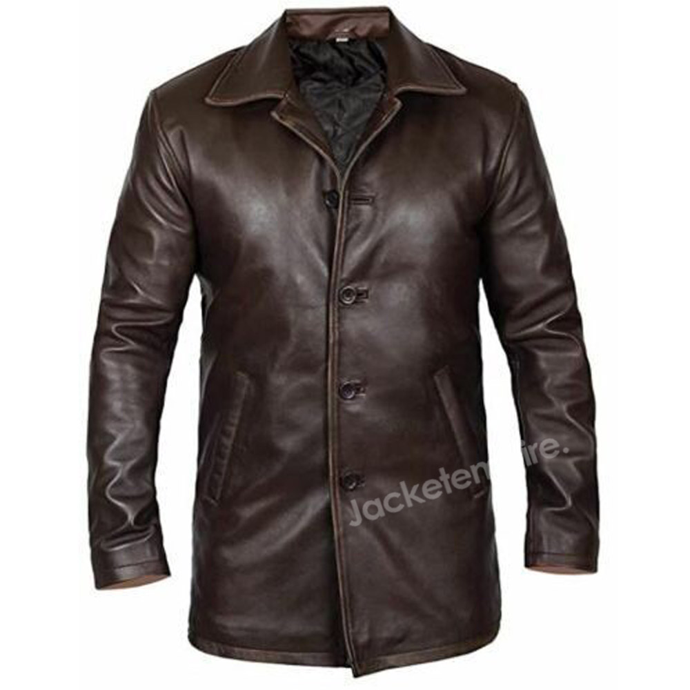 Dark Brown Distressed Leather Jacket Coat For Men - Fashionable Outerwear
