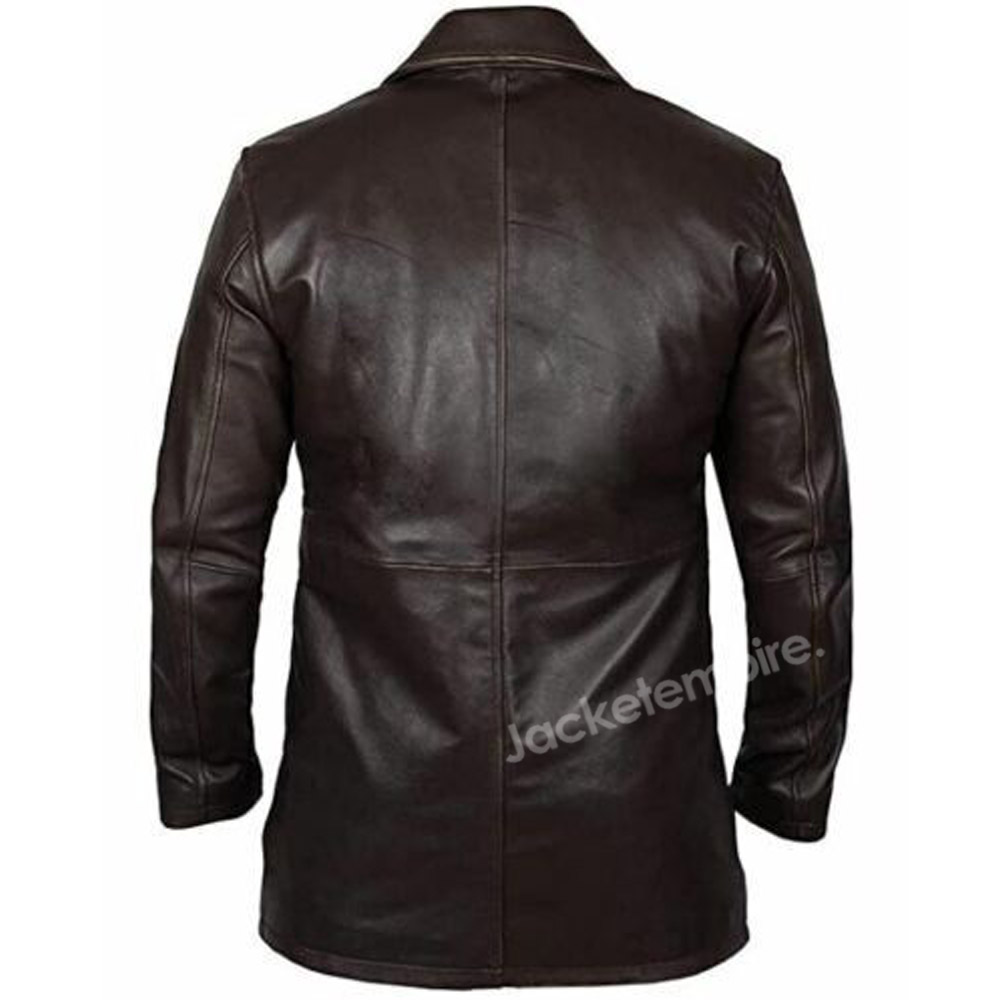 Menswear Fashion - Dark Brown Leather Jacket Coat with Distressed Look