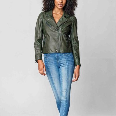 Women's Asymmetrical Green Motorcycle Leather Jacket