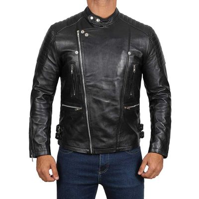 Austin black distressed motorcycle leather jacket men