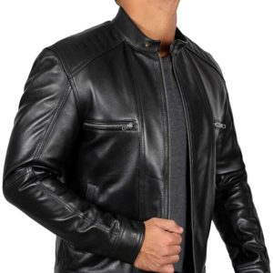 Black Real Lambskin Leather Moto Biker Jacket Men's - Jacket Empire