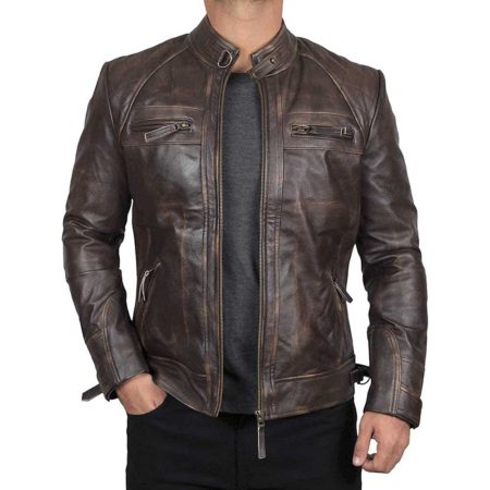 Dark Brown Cafe Racer Leather Jacket Men - Jacket Empire