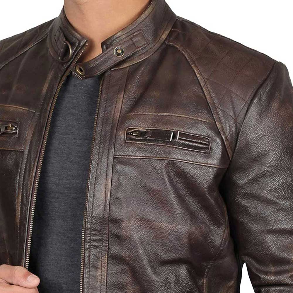 Dark brown cafe racer leather jacket men
