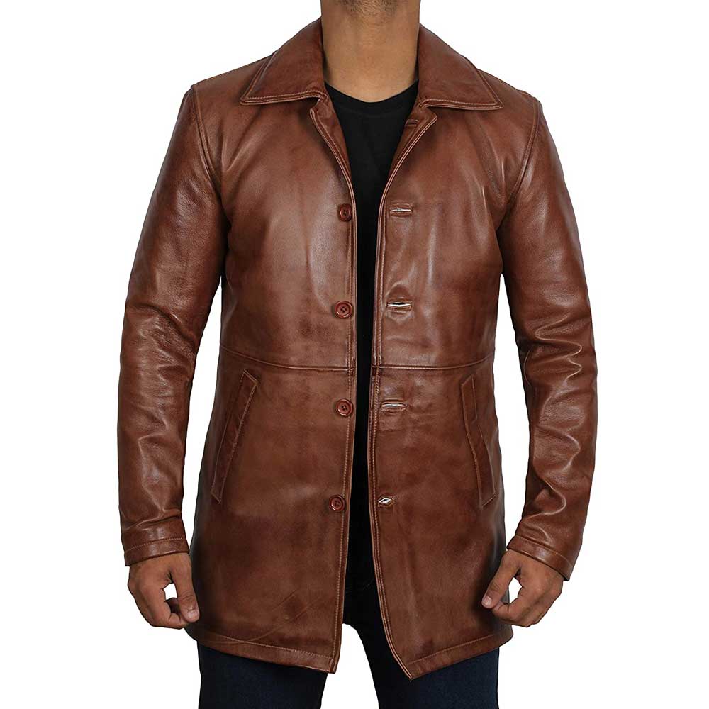 Brown Distressed Real Lambskin Leather Jacket Coat for Men