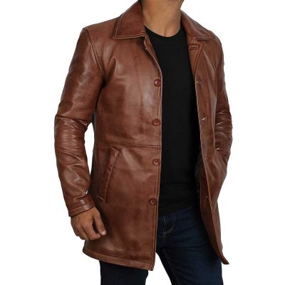 Brown Distressed Real Lambskin Leather Jacket Coat for Men
