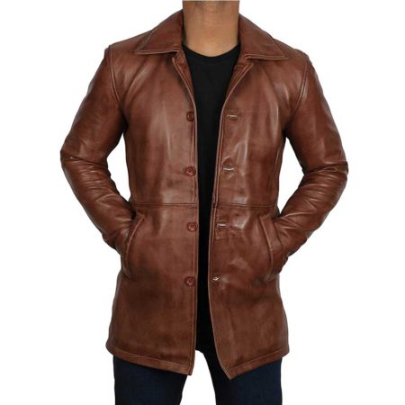 Brown Distressed Real Lambskin Leather Jacket Coat for Men's