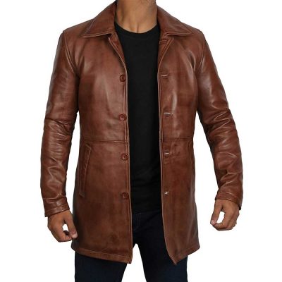 Brown Distressed Real Lambskin Leather Jacket Coat for Men