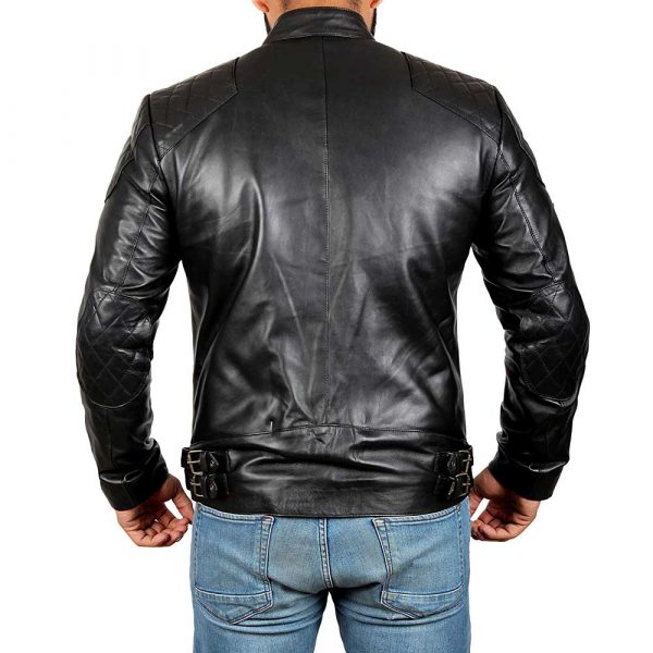 David Beckham Black Real Lambskin Leather Moto Biker Jacket Men