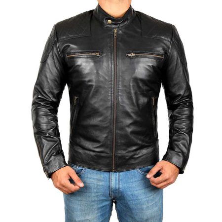 Black Real Lambskin Leather Moto Biker Jacket Men - Jacket Empire