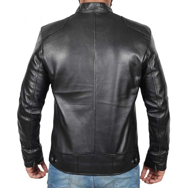 Dodge black fitted real leather biker jacket for men's