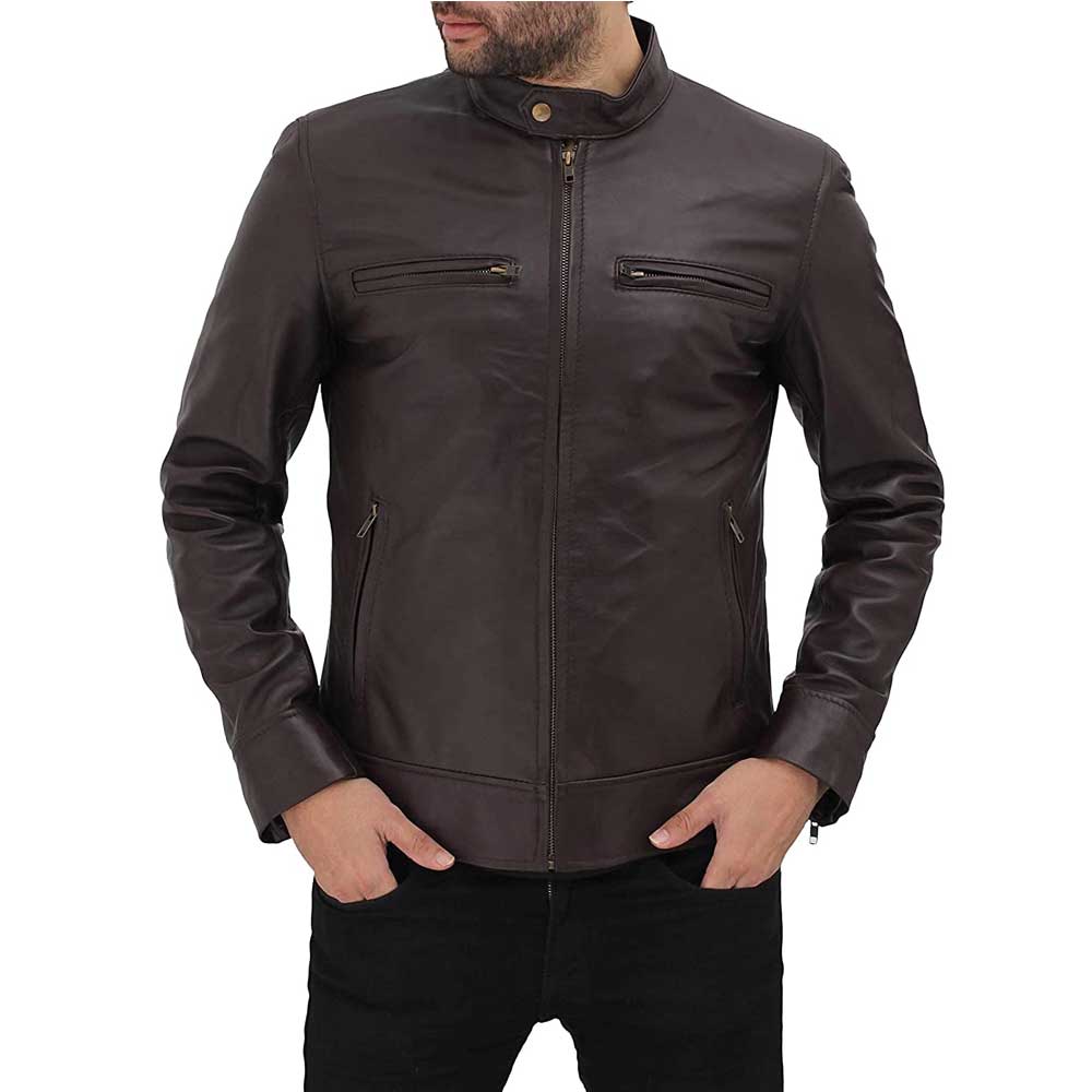 Jasoon Beghe Brown Real Lambskin Leather Moto Biker jacket Men