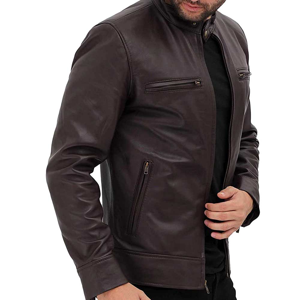 Jasoon Beghe Brown Real Lambskin Leather Moto Biker jacket Men