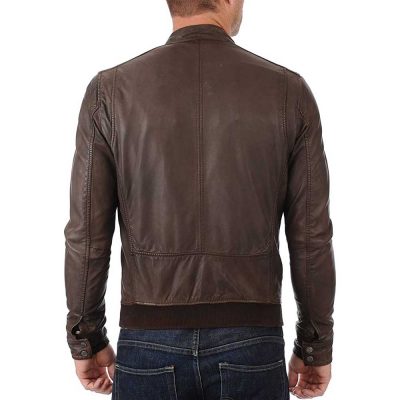 John Hunter Men's Brown Lambskin Leather Bomber Motorcycle Jacket
