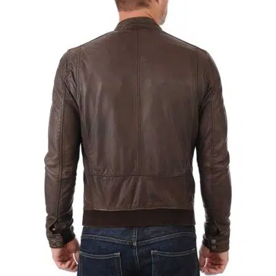 John Hunter Men's Brown Lambskin Leather Bomber Motorcycle Jacket