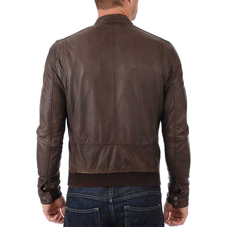 Men’s Brown Lambskin Leather Bomber Motorcycle Jacket - Jacket Empire