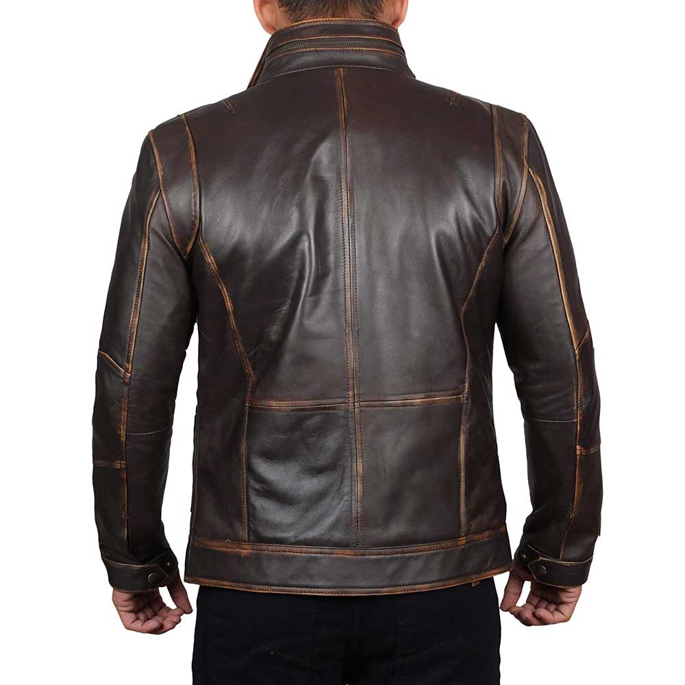 Moffit brown distressed motorcycle leather jacket men