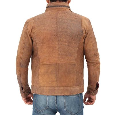 Moffit light brown distressed style leather motorcycle jacket men