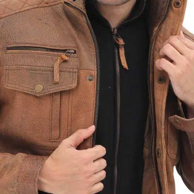 Moffit light brown distressed style leather motorcycle jacket men