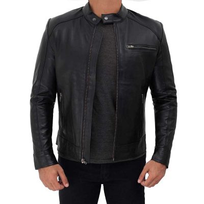 Peter Black Biker Leather Jackets With Stripes on Sleeves