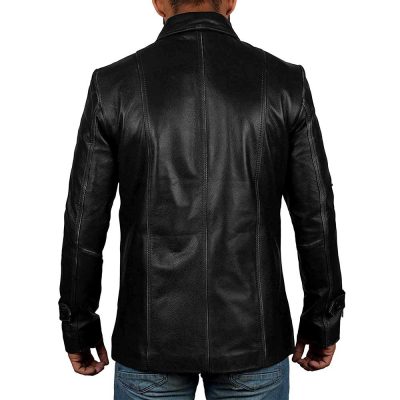 Thomas Vintage Style Long Black Leather Jacket Coat Mens