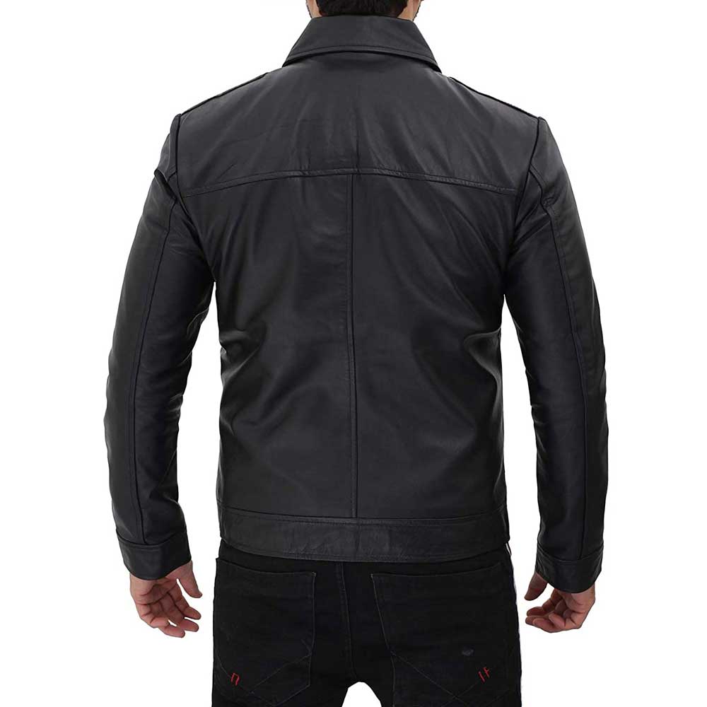 Winick Black Real Lambskin Leather Moto Biker Jacket Men