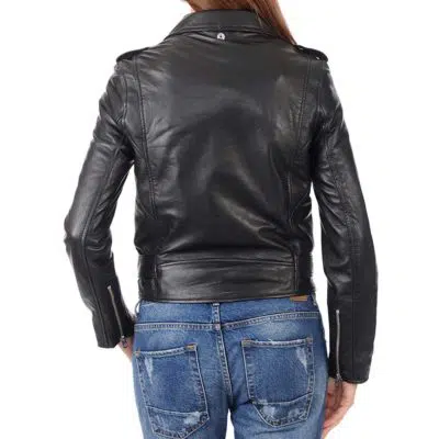Women's black lambskin leather biker jacket