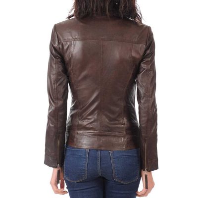women's brown lambskin leather biker jacket