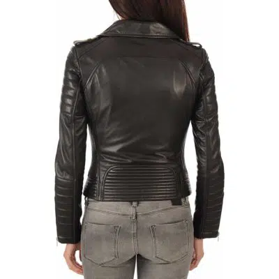 Women's genuine black Lambskin Leather Biker Jacket