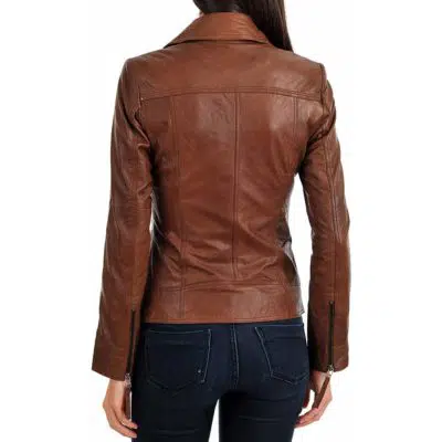 women's tan lambskin leather biker jacket