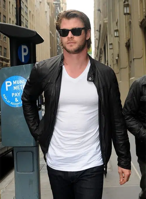 chris hemsworth black leather jacket