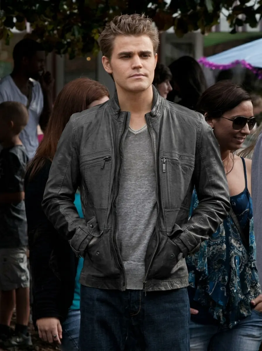 Vampire diaries stefan salvatore black leather jacket
