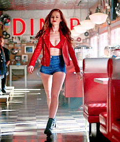 cheryl blossom walks in red leather jacket