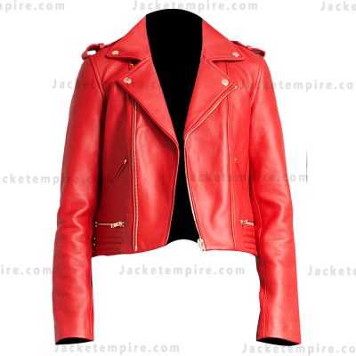 front look of cheryl blossom red leather jacket