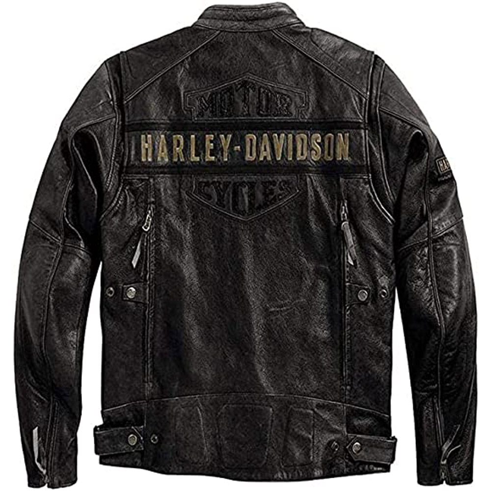 A classic vintage Harley Davidson leather jacket, with a timeless design that never goes out of style