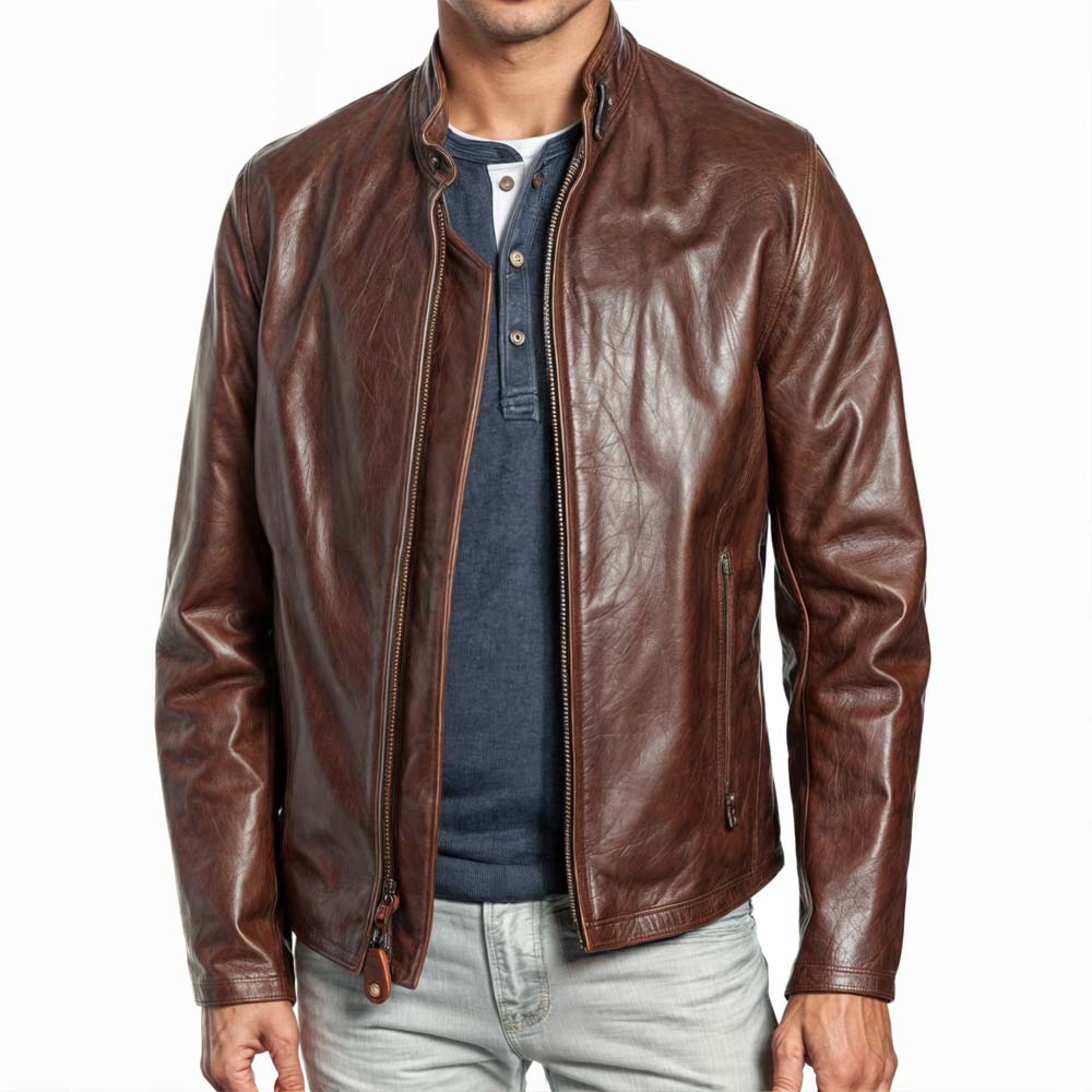 Waxy Bronw Leather Jacket Mens
