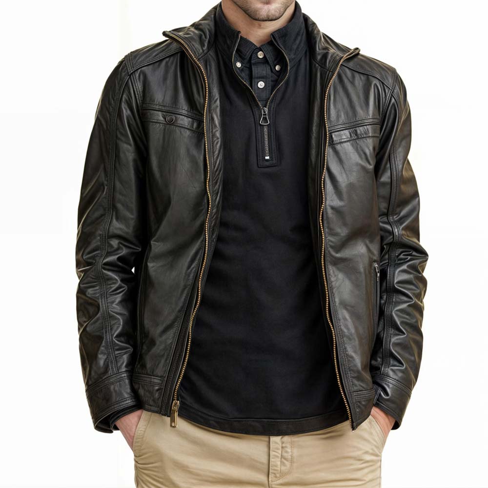 Vintage Style Genuine Black Leather Jacket