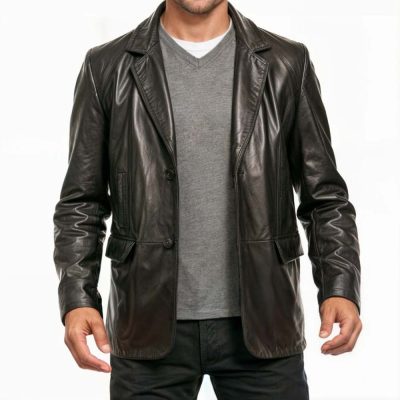 Black Big & Tall Leather Blazer