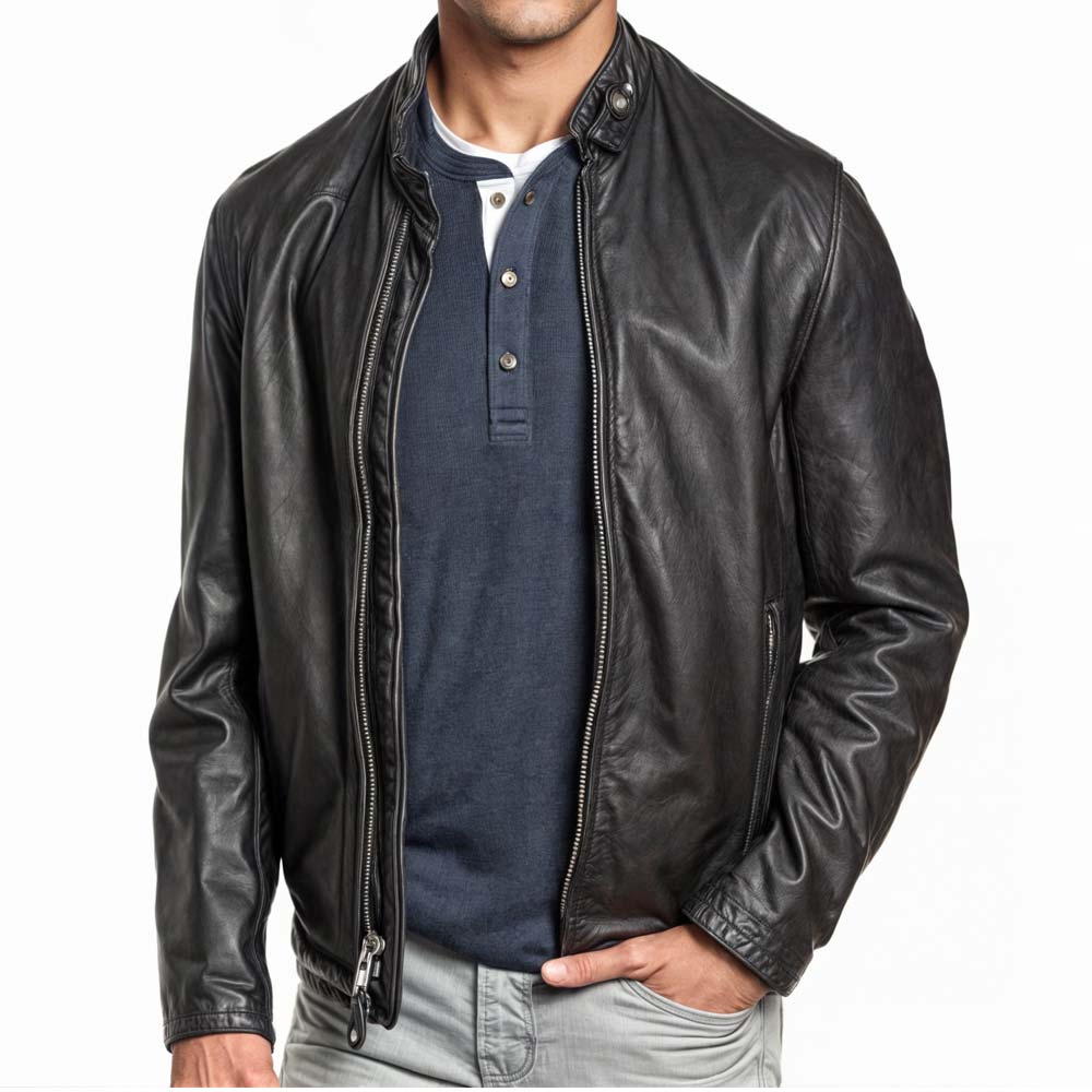 Black Sleek Design Leather Jacket Mens