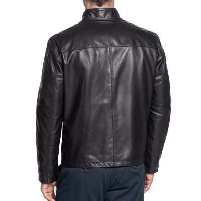 Stand Collar Black Leather Jacket Mens