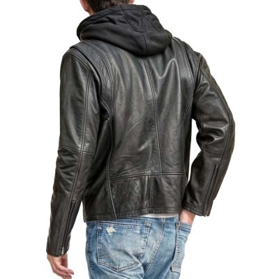 Jacket Empire's Black Hooded Leather Jacket Men