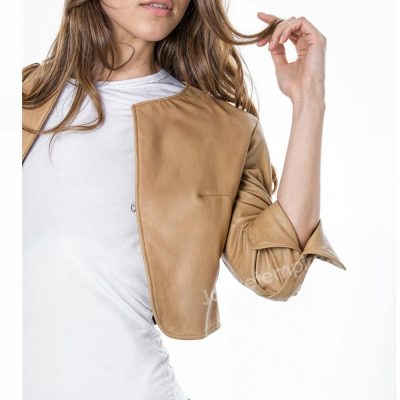 Stylish Tan Leather Jacket - Side Angle