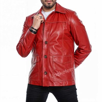 Side view of the Tyler Durden Red Leather Jacket showing off the sleek design